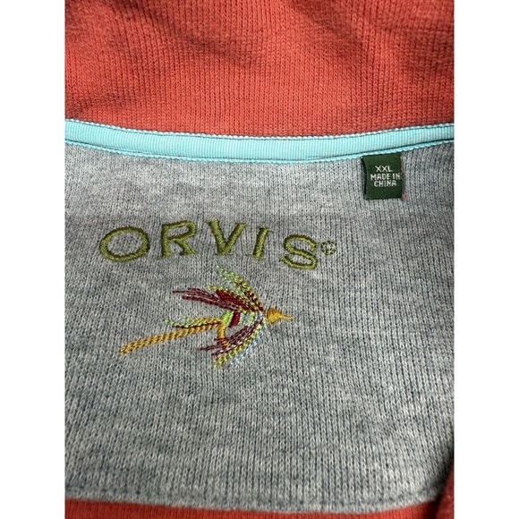 Orvis Pullover Mens 2XL Red Half Zip Sweater 100% Cotton Outdoor Fishing XXL - Picture 2 of 8